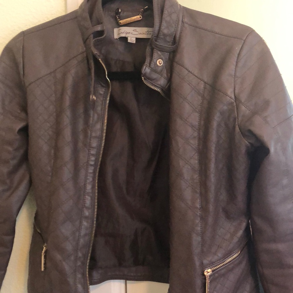 Indigo Saints Brown Quilted Leather Jacket